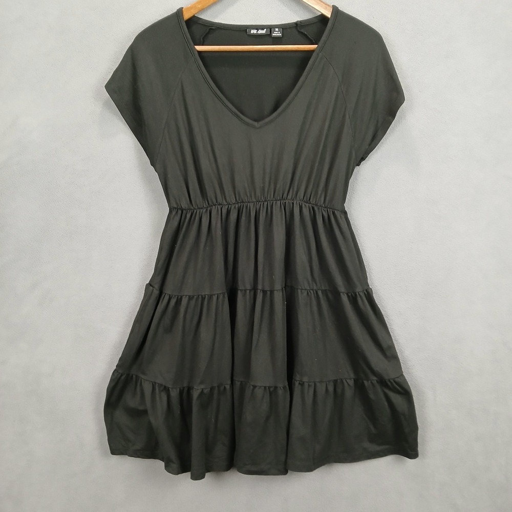 Wet Seal Mini Dress Womens Medium Black Stretch Tiered Cap Sleeve V Neck Casual